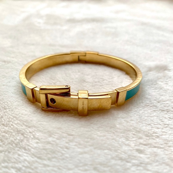 Michael Kors Jewelry - Michael Kors Gold Buckle Bracelet with Teal Enamel